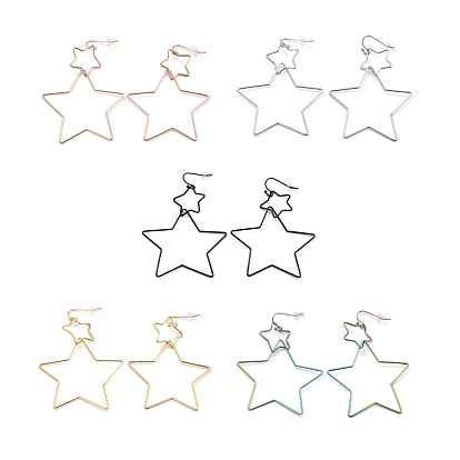Интерлок двойные открытые серьги с подвесками в форме звезды, ионное покрытие (ip) 304 серьги-капли из нержавеющей стали с крупной геометрией для женщин