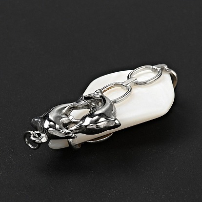 Natural White Shell Pendants, Teardrop Charm, with Stainless Steel Color Plated 304 Stainless Steel  Dolphin Findings and Jump Ring