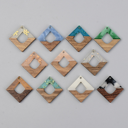 Resin & Walnut Wood Pendants, Rhombus