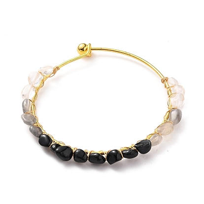 Bracelets de perles de pierres mélangées naturelles, avec fil de cuivre doré