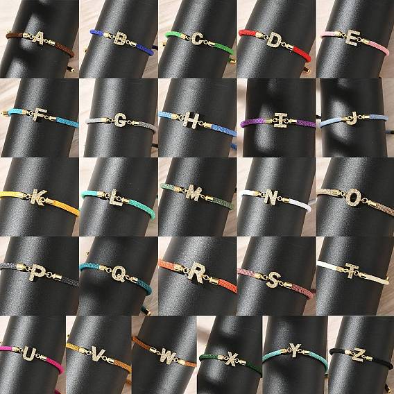Регулируемые браслеты из нейлона, латунные микропаве кубические цирконии буквы подвески ювелирные изделия для женщин мужчин, стойки покрытие, долговечный