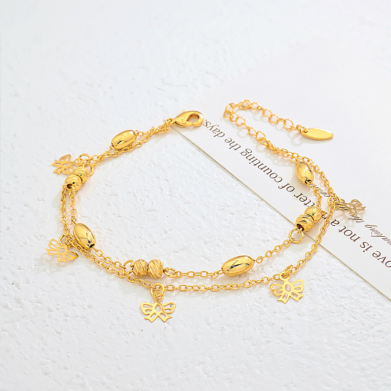 Винтажные пляжные латунные браслеты на ногу с двухслойной цепочкой и бантом и кисточками для женщин