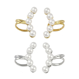 304 Stainless Steel Cuff Earrings for Women, with Plastic Imitation Pearl