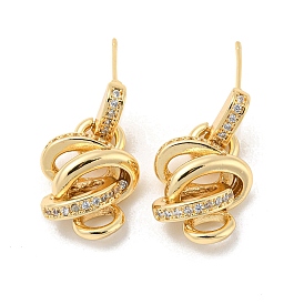 Brass with Clear Cubic Zirconia Dangle Stud Earrings, Knot