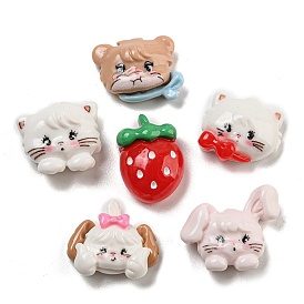 Opaque Resin Decoden Cabochons, Cat Shape & Rabbit & Strawberry, Mixed Shapes