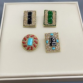 Ethnic retro personality brooch inlaid Czech diamond turquoise crystal handmade color-preserving electroplating 14K