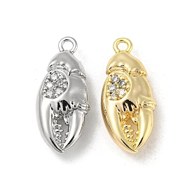 Brass Micro Pave Clear Cubic Zirconia Pendants, Crab Claw Charms