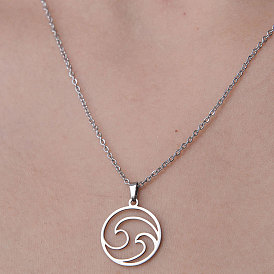 201 Stainless Steel Hollow Wave Pendant Necklace