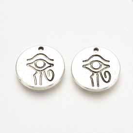 Подвески из сплава в тибетском стиле, плоские круглые с египетскими глазом Horus, без кадмия и без свинца