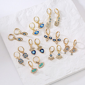 18K Gold Plated Devil's Eye Geometric Earrings with Zircon Stones for Women
