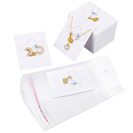 PandaHall Elite 100Pcs Rectangle Cardboard Earring Display Cards, with 100pcs Cellophane Bags