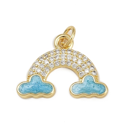 Латунные микропаве прозрачные подвески с фианитом, радуга, с эмалью, без кадмия и без свинца, долговечный, реальный 18 k позолоченный, с целью перехода в кольце