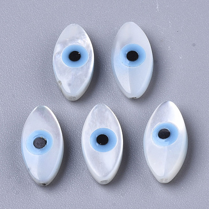 Natural White Shell Mother of Pearl Shell Beads, with Synthetic Turquoise, Horse Evil Eye with Evil Eye