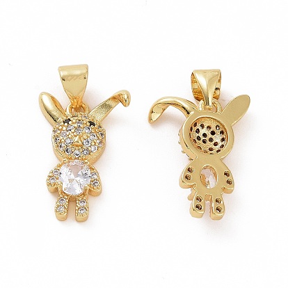Brass Micro Pave Clear Cubic Zirconia Pendants, Cadmium Free & Lead Free, Rabbit