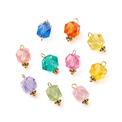 Transparent Acrylic Pendants, with Antique Golden Plated Alloy Findings, Faceted, Polygon