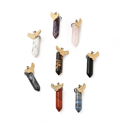 Eagle Natural Gemstone Pointed Pendants, with Ion Plating(IP) Platinum & Golden Tone 304 Stainless Steel Findings, Faceted Bullet Charm