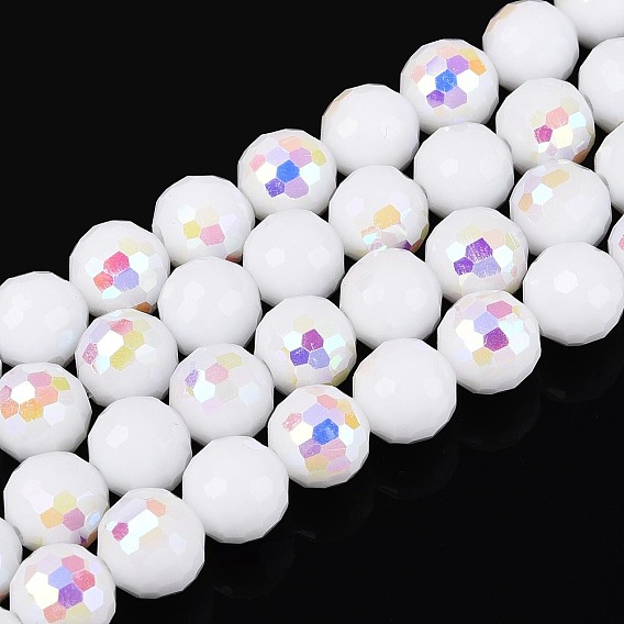 Гальванические непрозрачные стеклянные бусины, круглые, граненый(96 граненый), с половинным покрытием ab цвета