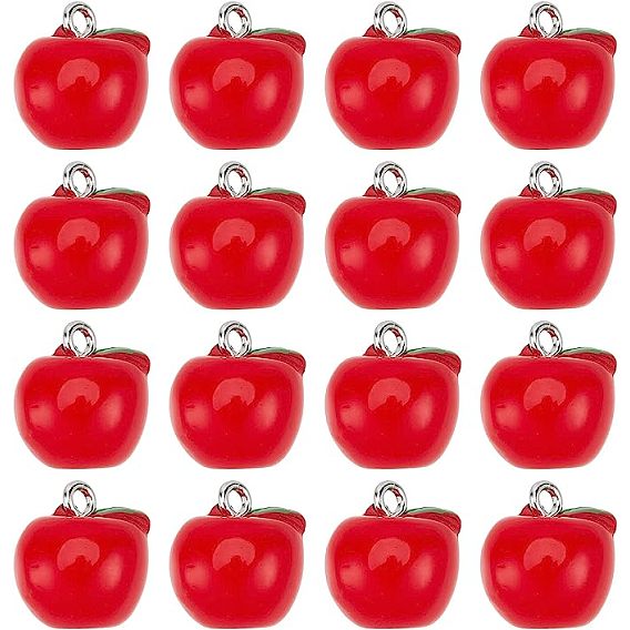 25шт. подвески из непрозрачной смолы ко Дню учителя, с платиновыми тоновыми железными петлями, яблоко