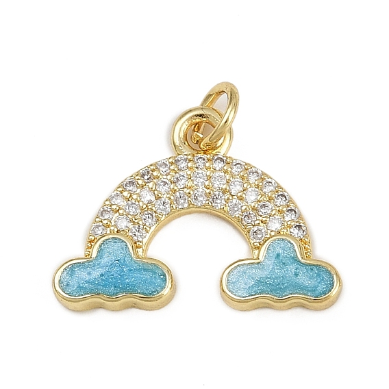 Латунные микропаве прозрачные подвески с фианитом, радуга, с эмалью, без кадмия и без свинца, долговечный, реальный 18 k позолоченный, с целью перехода в кольце