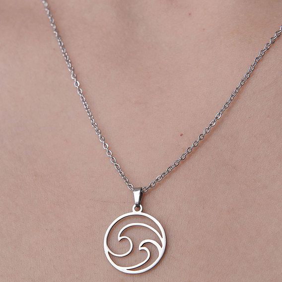 201 Stainless Steel Hollow Wave Pendant Necklace