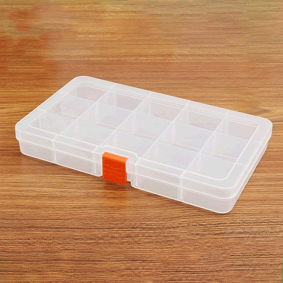 1pc 15 Grilles rectangulaires transparentes en plastique pour le rangement des perles, avec des couvercles