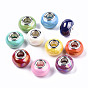 Resin European Beads, Large Hole Beads, Imitation Porcelain, with Platinum Plated Brass Core, AB Color Plated, Rondelle