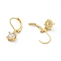 Clear Cubic Zirconia Flat Round Dangle Leverback Earrings, Brass Jewelry for Women