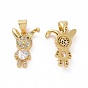 Brass Micro Pave Clear Cubic Zirconia Pendants, Cadmium Free & Lead Free, Rabbit