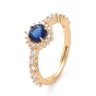 Dodger Blue Cubic Zirconia Adjustable Ring, Rack Plating Brass Jewelry for Women, Cadmium Free & Lead Free