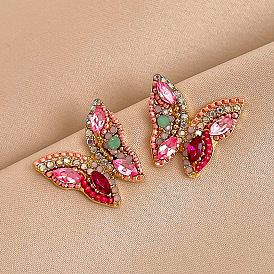 Vintage Colorful Butterfly Earrings with Waterdrop Zircon for Women - Elegant and Fashionable 925 Silver Studs
