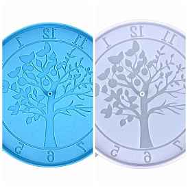 Flat Round with Tree Pattern DIY Food Grade Silicone Clock Display Molds, Resin Casting Molds, for UV Resin, Epoxy Resin Craft Making