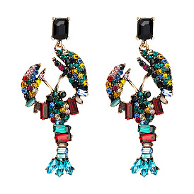 Exaggerated Lobster-Shaped Acrylic Rhinestone Earrings for Women, Vintage Ear Jewelry