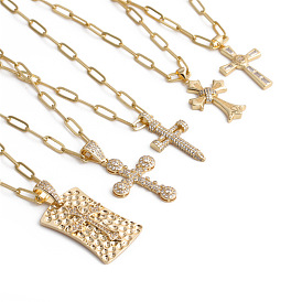 Copper Micro Inlaid Zircon Cross Pendant Necklace for Hip Hop Fashion