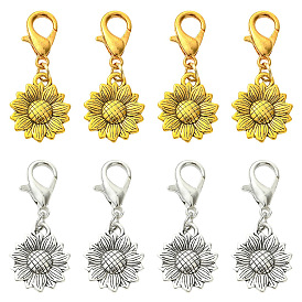 8 piezas 2 colores colgantes de aleación de girasol decoraciones, con cierre de langosta