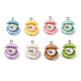 Opaque Resin Pendants, with Iron Loops, Shell Shape