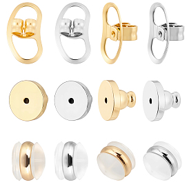 24 шт 6 стили силиконовые гайки для ушей, пояс серьги сзади, с латунной фурнитурой 