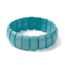 Synthetic Turquoise Rectangle Beaded Stretch Bracelets, Tile Bracelet