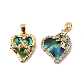 Латунные микропаве прозрачные подвески с фианитом, сердце прелести, с Пауа оболочке, реальный 18 k позолоченный