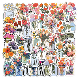 50Pcs Flower Vase PVC Waterproof Self-Adhesive Stickers, Cartoon Stickers, for Party Decorative Presents