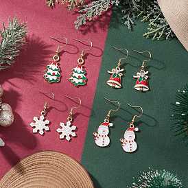 4 пары сережек-подвесок из сплава с эмалью, с 304 нержавеющей стали серьги крючки, золотые, Новогодняя тема