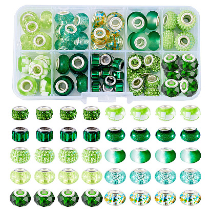 70 шт 10 стили смолы европейские бусины, бусины-рондели с крупными отверстиями и латунным стержнем