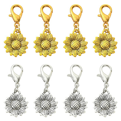 8 piezas 2 colores colgantes de aleación de girasol decoraciones, con cierre de langosta