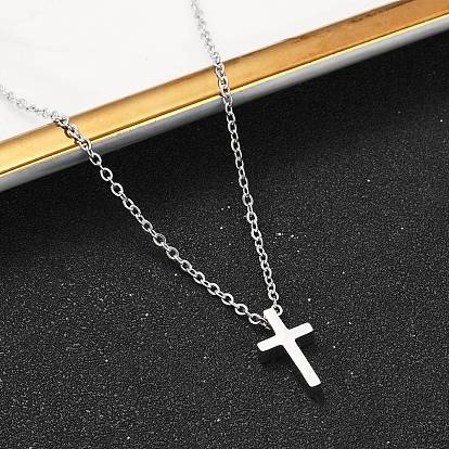 Non-Tarnish 304 Stainless Steel Pendant Necklaces, with Cable Chains, Cross