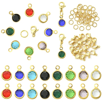 40 шт. 304 подвески из нержавеющей стали, плоские круглые граненые, с 40 шт. 304 соединительными кольцами из нержавеющей стали