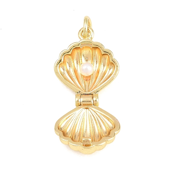 Латунные подвески, с abs имитационными жемчужными бусинами , подвески в форме ракушек, долговечный, стойки покрытие, без свинца и без кадмия