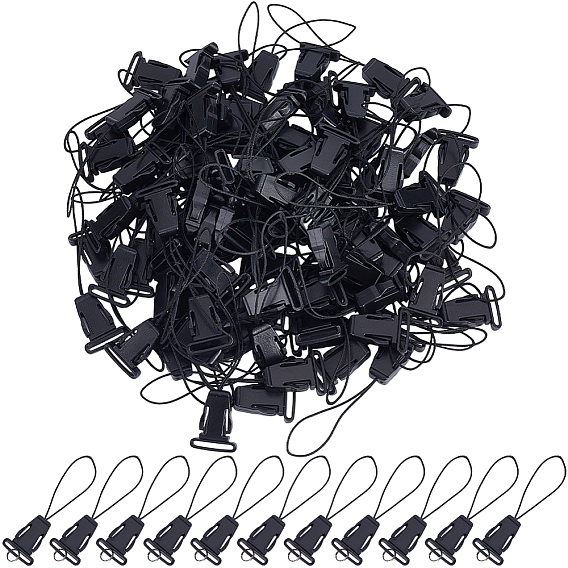 100Pcs Plastic Camera Strap Adapters, Side Release Buckle, Detachable Nylon Loop String Connector, with 100Pcs Brass Split Rings