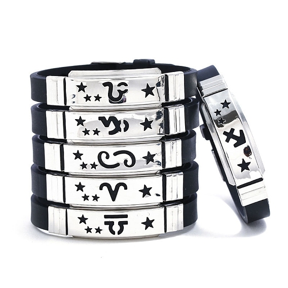 Edelstahl-Gliederarmband mit Sternbild und Silikonkordeln