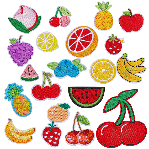 20Pcs 20 Styles Fruits Computerized Embroidery Cloth Iron on/Sew on Patches, Costume Accessories, Appliques