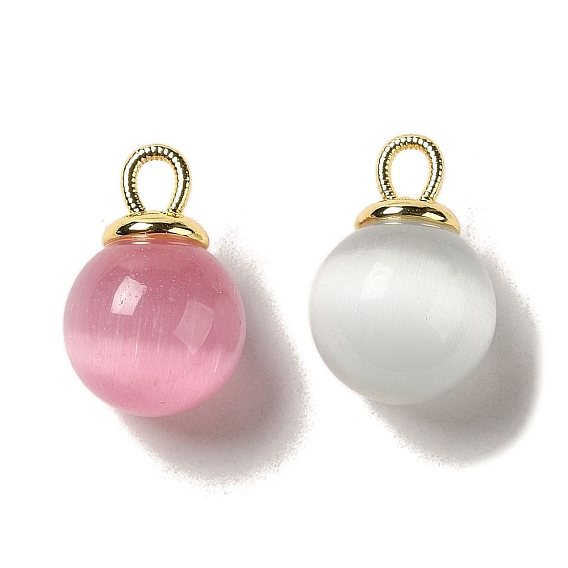 Подвески кошачий глаз, с петлями из латуни с покрытием из настоящего золота 18k, круглые