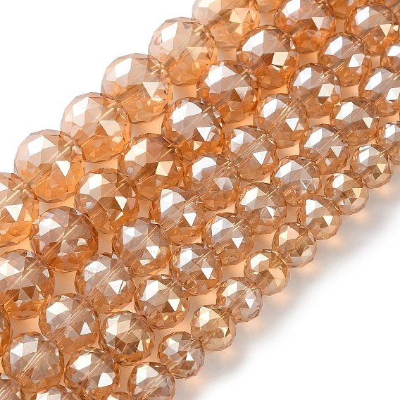 Прозрачные стеклянные бусины гальваническим пряди, круглые, граненые